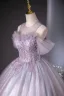 Elegant Lavender Beading Pearl Sequins Prom Dresses 2024 Ball Gown Scoop Neck Short Sleeve Backless Floor-Length / Long Prom Formal Dresses
