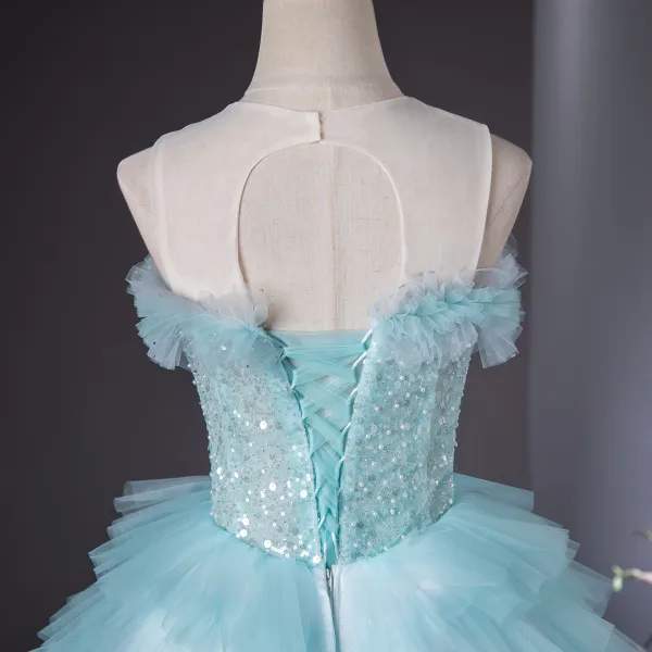 Unusual Beading Star Pearl Sequins Multi-Colors Pleated Prom Dresses 2024 Ball Gown Scoop Neck Sleeveless Backless Floor-Length / Long Prom Formal Dresses