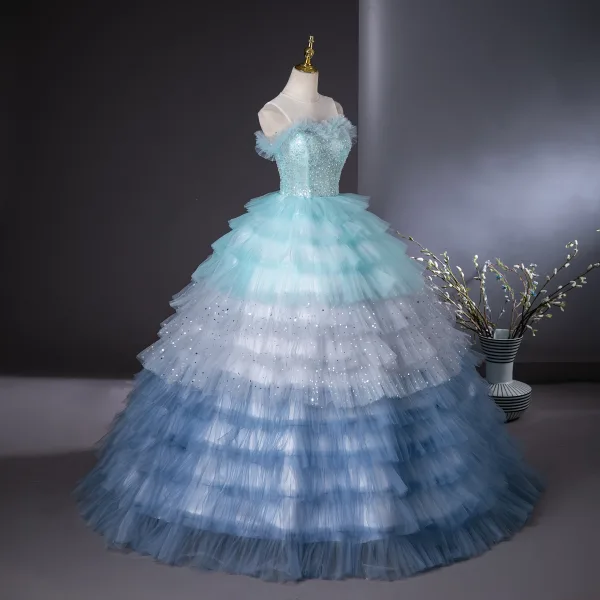 Unusual Beading Star Pearl Sequins Multi-Colors Pleated Prom Dresses 2024 Ball Gown Scoop Neck Sleeveless Backless Floor-Length / Long Prom Formal Dresses