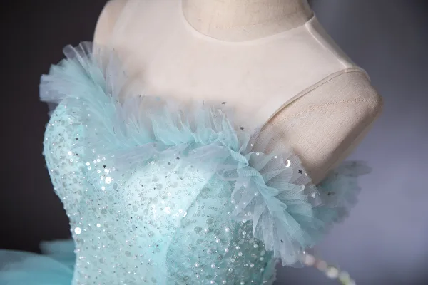 Unusual Beading Star Pearl Sequins Multi-Colors Pleated Prom Dresses 2024 Ball Gown Scoop Neck Sleeveless Backless Floor-Length / Long Prom Formal Dresses