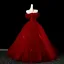 Elegant Burgundy Bow Sequins Prom Dresses 2025 Ball Gown Off-The-Shoulder Short Sleeve Backless Floor-Length / Long Formal Dresses