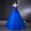 Vintage / Retro Royal Blue Beading Pearl Sequins Prom Dresses 2024 Ball Gown Off-The-Shoulder Sleeveless Backless Floor-Length / Long Prom Formal Dresses
