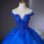 Vintage / Retro Royal Blue Beading Pearl Sequins Prom Dresses 2024 Ball Gown Off-The-Shoulder Sleeveless Backless Floor-Length / Long Prom Formal Dresses