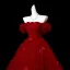 Elegant Burgundy Bow Sequins Prom Dresses 2025 Ball Gown Off-The-Shoulder Short Sleeve Backless Floor-Length / Long Formal Dresses