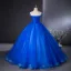 Vintage / Retro Royal Blue Beading Pearl Sequins Prom Dresses 2024 Ball Gown Off-The-Shoulder Sleeveless Backless Floor-Length / Long Prom Formal Dresses