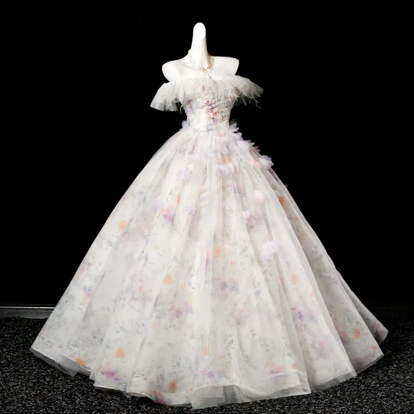 Elegante Weiß Applikationen Pailletten Quaste Ballkleider 2025 Ballkleid Bandeau Ärmellos Rückenfreies Lange Festliche Kleider