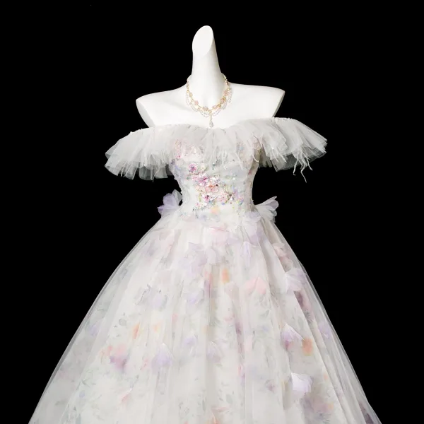 Elegante Weiß Applikationen Pailletten Quaste Ballkleider 2025 Ballkleid Bandeau Ärmellos Rückenfreies Lange Festliche Kleider