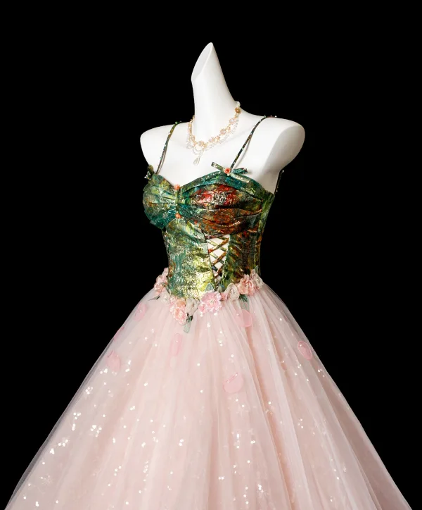Edles Rosa Applikationen Pailletten Ballkleider 2025 Ballkleid Spaghettiträger Ärmellos Rückenfreies Lange Festliche Kleider