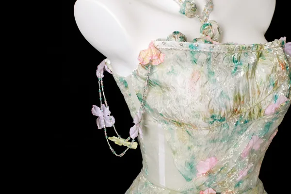Blumenfee Multifarben Applikationen Pailletten Salbeigrün Ballkleider 2025 A Linie Bandeau Ärmellos Rückenfreies Lange Festliche Kleider