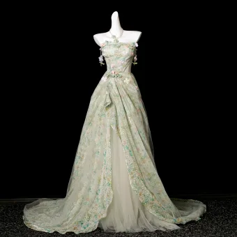 Flower Fairy Multi Colors Appliques Sequins Sage Green Prom Dresses 2025 A Line Princess Strapless Sleeveless Backless Floor Length Long Formal Dresses