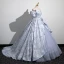 Fashion Sky Blue Prom Dresses 2023 Ball Gown Off-The-Shoulder Short Sleeve Backless Sweep Train Prom Formal Dresses