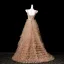 Charming Khaki Beading Sequins Cascading Ruffles Prom Dresses 2025 A-Line / Princess V-Neck Sleeveless Backless Sweep Train Formal Dresses
