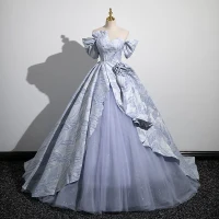 Moda Azul Cielo Vestidos de gala 2023 Ball Gown Fuera Del Hombro Manga Corta Sin Espalda Colas De Barrido Gala Vestidos Formales