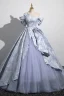 Fashion Sky Blue Prom Dresses 2023 Ball Gown Off-The-Shoulder Short Sleeve Backless Sweep Train Prom Formal Dresses