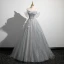 Charmant Gris Perlage Paillettes En Dentelle Fleur Robe De Bal 2023 Robe Boule De l'épaule Manches Courtes Dos Nu Longue Promo Robe De Ceremonie