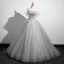 Charmant Gris Perlage Paillettes En Dentelle Fleur Robe De Bal 2023 Robe Boule De l'épaule Manches Courtes Dos Nu Longue Promo Robe De Ceremonie