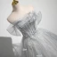 Charmant Gris Perlage Paillettes En Dentelle Fleur Robe De Bal 2023 Robe Boule De l'épaule Manches Courtes Dos Nu Longue Promo Robe De Ceremonie
