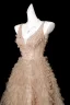 Charming Khaki Beading Sequins Cascading Ruffles Prom Dresses 2025 A-Line / Princess V-Neck Sleeveless Backless Sweep Train Formal Dresses