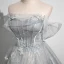 Charmant Gris Perlage Paillettes En Dentelle Fleur Robe De Bal 2023 Robe Boule De l'épaule Manches Courtes Dos Nu Longue Promo Robe De Ceremonie