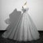 Charmant Gris Perlage Paillettes En Dentelle Fleur Robe De Bal 2023 Robe Boule De l'épaule Manches Courtes Dos Nu Longue Promo Robe De Ceremonie