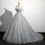 Charmant Gris Perlage Paillettes En Dentelle Fleur Robe De Bal 2023 Robe Boule De l'épaule Manches Courtes Dos Nu Longue Promo Robe De Ceremonie