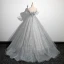 Charmant Gris Perlage Paillettes En Dentelle Fleur Robe De Bal 2023 Robe Boule De l'épaule Manches Courtes Dos Nu Longue Promo Robe De Ceremonie