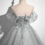 Charmant Gris Perlage Paillettes En Dentelle Fleur Robe De Bal 2023 Robe Boule De l'épaule Manches Courtes Dos Nu Longue Promo Robe De Ceremonie
