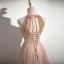 Chic / Beautiful Gold Beading Tassel Lace Flower Prom Dresses 2023 A-Line / Princess Halter Sleeveless Backless Floor-Length / Long Prom Formal Dresses