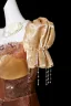 Bling Bling Sexy Khaki Perlenstickerei Perle Pailletten Gespaltete Front Abendkleider 2025 Meerjungfrau Eckiger Ausschnitt Geschwollenes Kurze Ärmel Rückenfreies Sweep / Pinsel Zug