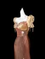 Bling Bling Sexy Khaki Perlenstickerei Perle Pailletten Gespaltete Front Abendkleider 2025 Meerjungfrau Eckiger Ausschnitt Geschwollenes Kurze Ärmel Rückenfreies Sweep / Pinsel Zug