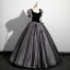 Elegant Black Glitter Velvet Pearl Bow Prom Dresses 2023 Ball Gown Square Neckline Short Sleeve Floor-Length / Long Prom Formal Dresses