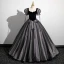 Elegant Black Glitter Velvet Pearl Bow Prom Dresses 2023 Ball Gown Square Neckline Short Sleeve Floor-Length / Long Prom Formal Dresses