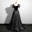 Elegant Black Glitter Velvet Pearl Bow Prom Dresses 2023 Ball Gown Square Neckline Short Sleeve Floor-Length / Long Prom Formal Dresses