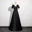 Vintage / Retro Black Sequins Prom Dresses 2024 A-Line / Princess V-Neck Short Sleeve Backless Bow Floor-Length / Long Prom Formal Dresses