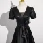Vintage / Retro Black Sequins Prom Dresses 2024 A-Line / Princess V-Neck Short Sleeve Backless Bow Floor-Length / Long Prom Formal Dresses