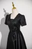 Vintage / Retro Black Sequins Prom Dresses 2024 A-Line / Princess V-Neck Short Sleeve Backless Bow Floor-Length / Long Prom Formal Dresses