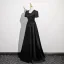Vintage / Retro Black Sequins Prom Dresses 2024 A-Line / Princess V-Neck Short Sleeve Backless Bow Floor-Length / Long Prom Formal Dresses