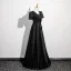 Vintage / Retro Black Sequins Prom Dresses 2024 A-Line / Princess V-Neck Short Sleeve Backless Bow Floor-Length / Long Prom Formal Dresses