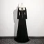 Vintage / Retro Black Sequins Prom Dresses 2024 A-Line / Princess V-Neck Short Sleeve Backless Bow Floor-Length / Long Prom Formal Dresses