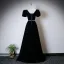 Élégant Noire Perle Paillettes Faux Diamant Robe De Bal 2025 Robe Boule Encolure Carrée Manches Courtes Dos Nu Longue Robe De Ceremonie