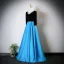 Vintage / Retro Pool Blue Rhinestone Prom Dresses 2025 A-Line / Princess V-Neck Long Sleeve Backless Floor-Length / Long Formal Dresses