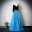Vintage / Retro Pool Blue Rhinestone Prom Dresses 2025 A-Line / Princess V-Neck Long Sleeve Backless Floor-Length / Long Formal Dresses