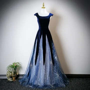 Vintage Retro Navy Blue Sequins Prom Dresses 2025 A Line Princess U Neck Cap Sleeves Backless Floor Length Long Formal Dresses
