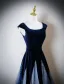 Vintage / Retro Navy Blue Sequins Prom Dresses 2025 A-Line / Princess U-Neck Cap Sleeves Backless Floor-Length / Long Formal Dresses