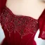 Elegant Burgundy Beading Pearl Glitter Prom Dresses 2023 A-Line / Princess Square Neckline Puffy Short Sleeve Backless Floor-Length / Long Formal Dresses