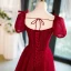 Elegant Burgundy Beading Pearl Glitter Prom Dresses 2023 A-Line / Princess Square Neckline Puffy Short Sleeve Backless Floor-Length / Long Formal Dresses