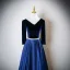 Vintage / Retro Navy Blue Pearl Sash Prom Dresses 2025 V-Neck Long Sleeve Backless Floor-Length / Long Formal Dresses