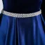 Vintage / Retro Navy Blue Pearl Sash Prom Dresses 2025 V-Neck Long Sleeve Backless Floor-Length / Long Formal Dresses