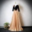 Elegant Gold Sequins Lace Flower Prom Dresses 2025 A-Line / Princess V-Neck 1/2 Sleeves Backless Floor-Length / Long Formal Dresses