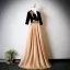 Elegant Gold Sequins Lace Flower Prom Dresses 2025 A-Line / Princess V-Neck 1/2 Sleeves Backless Floor-Length / Long Formal Dresses